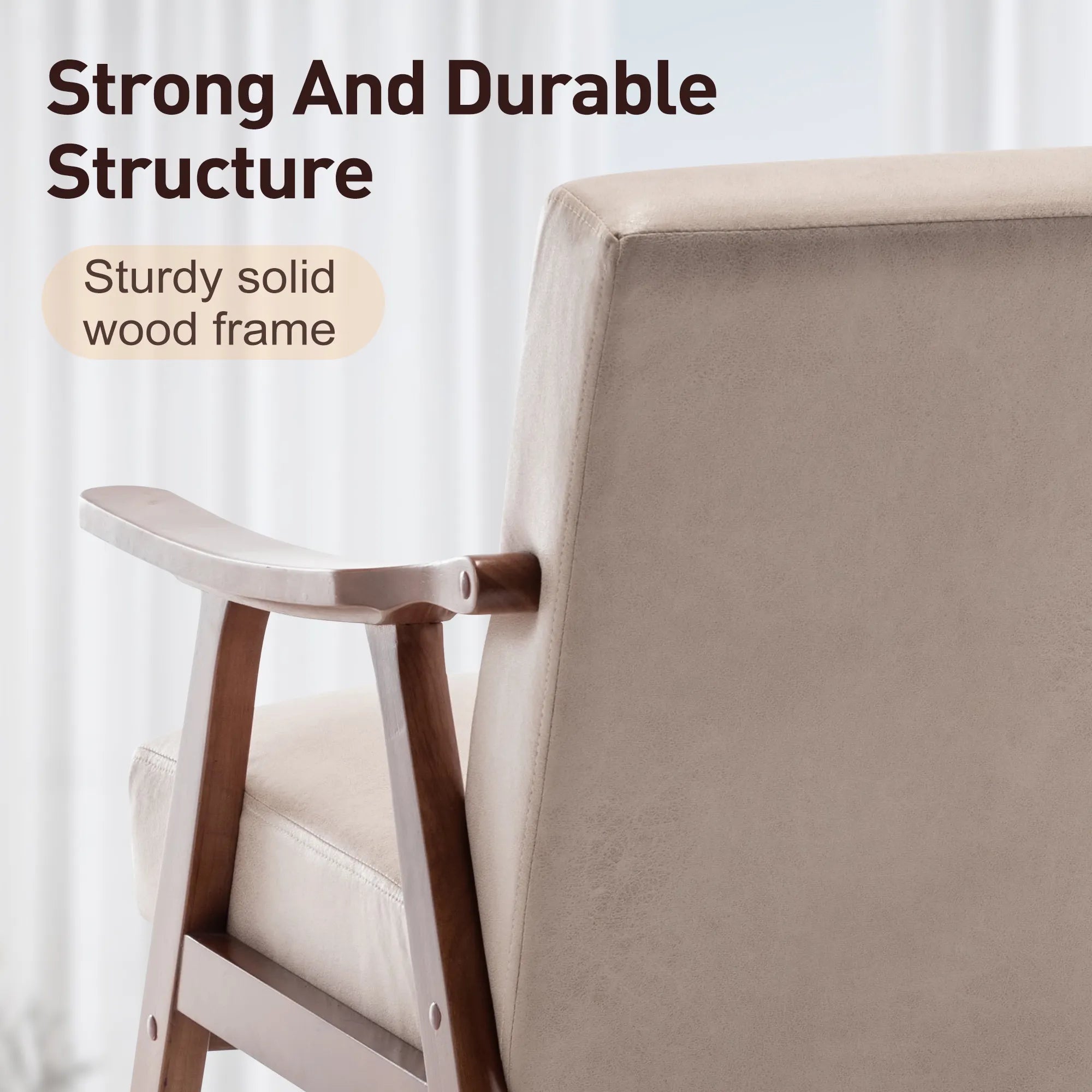 Mid-Century Modern Accent Chair, Fabric Armchair with Solid Wood Frame