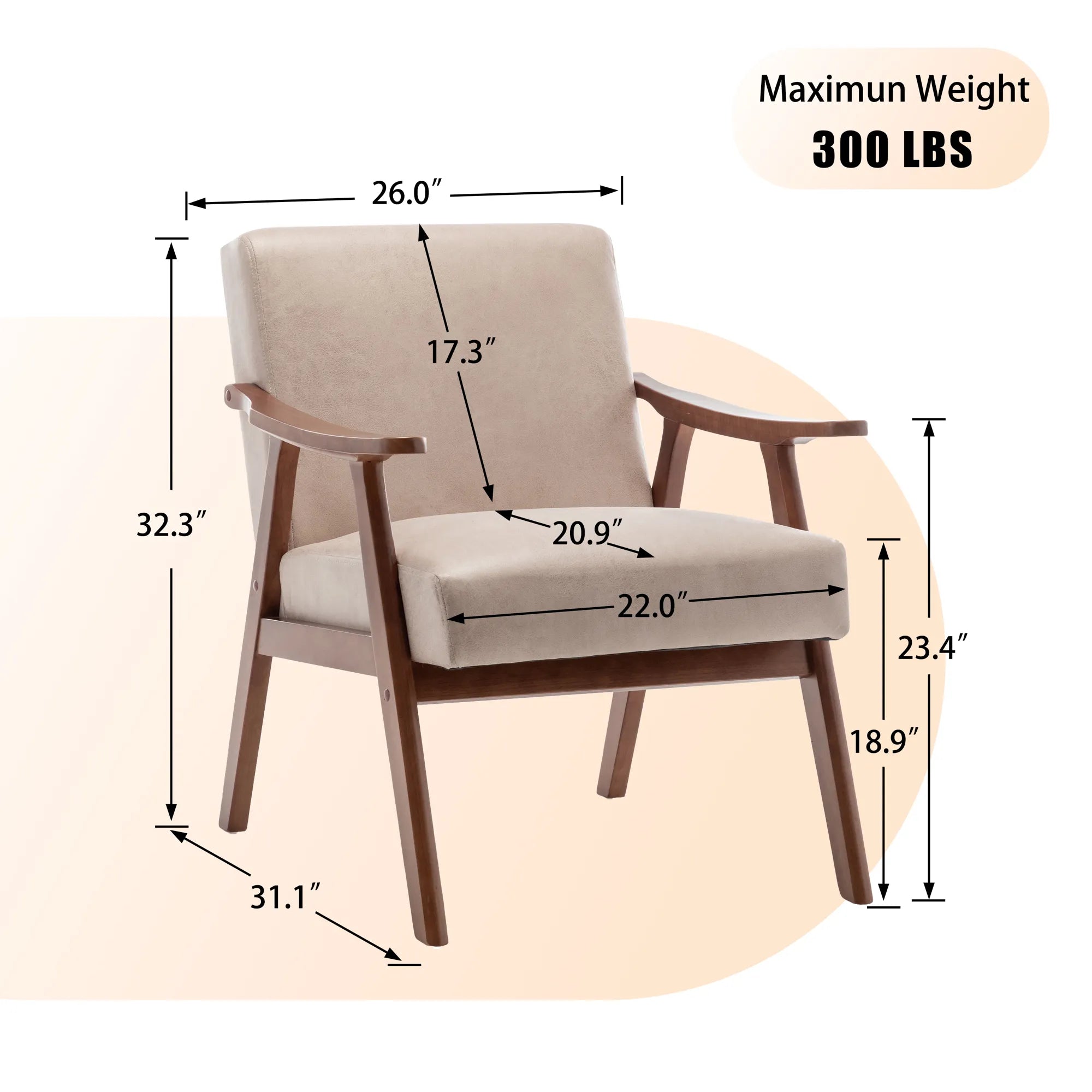 Mid-Century Modern Accent Chair, Fabric Armchair with Solid Wood Frame