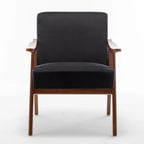 Mid-Century Modern Accent Chair, Velvet Armchair with Solid Wood Frame and Extra-Thick Backrest