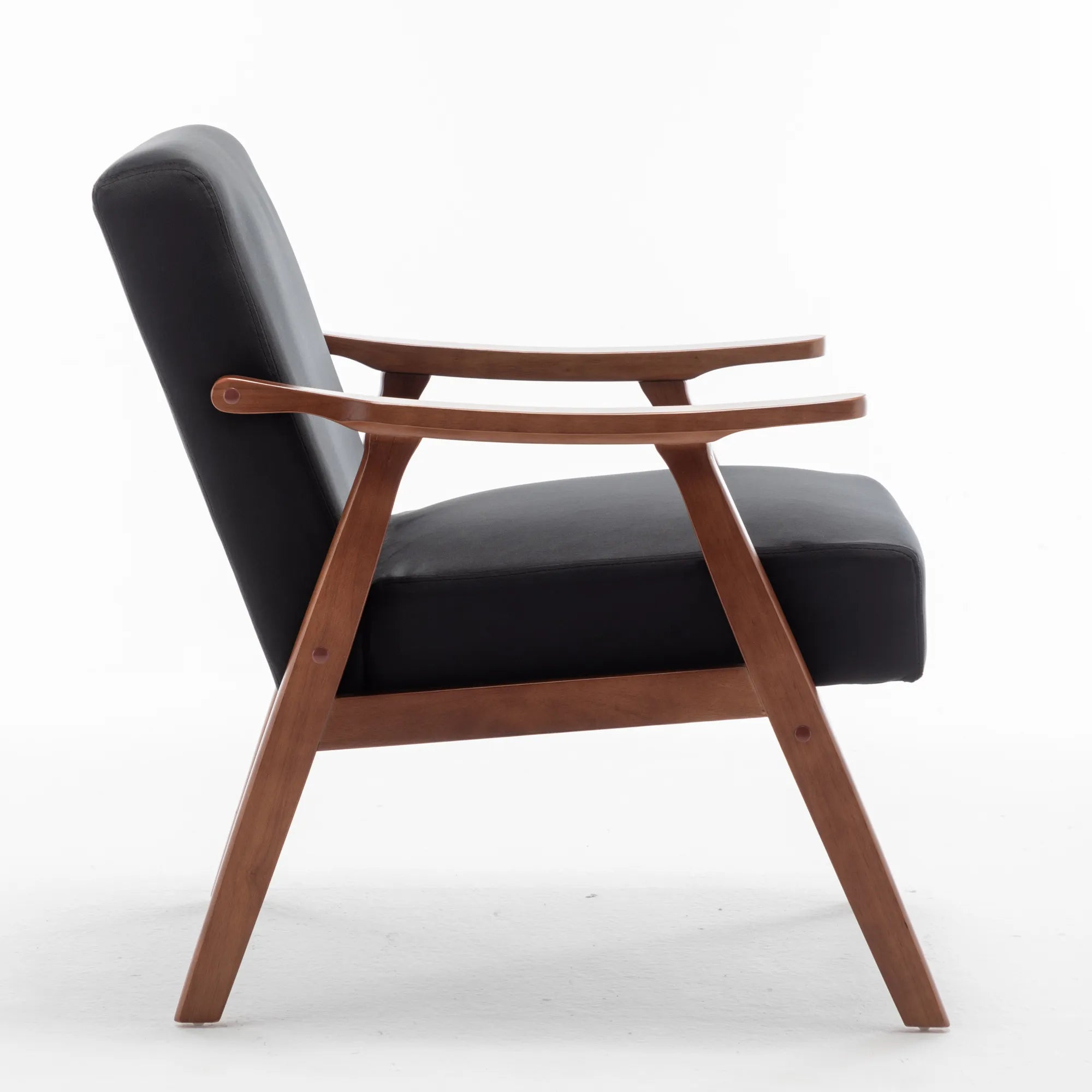 Mid-Century Modern Accent Chair, Velvet Armchair with Solid Wood Frame and Extra-Thick Backrest