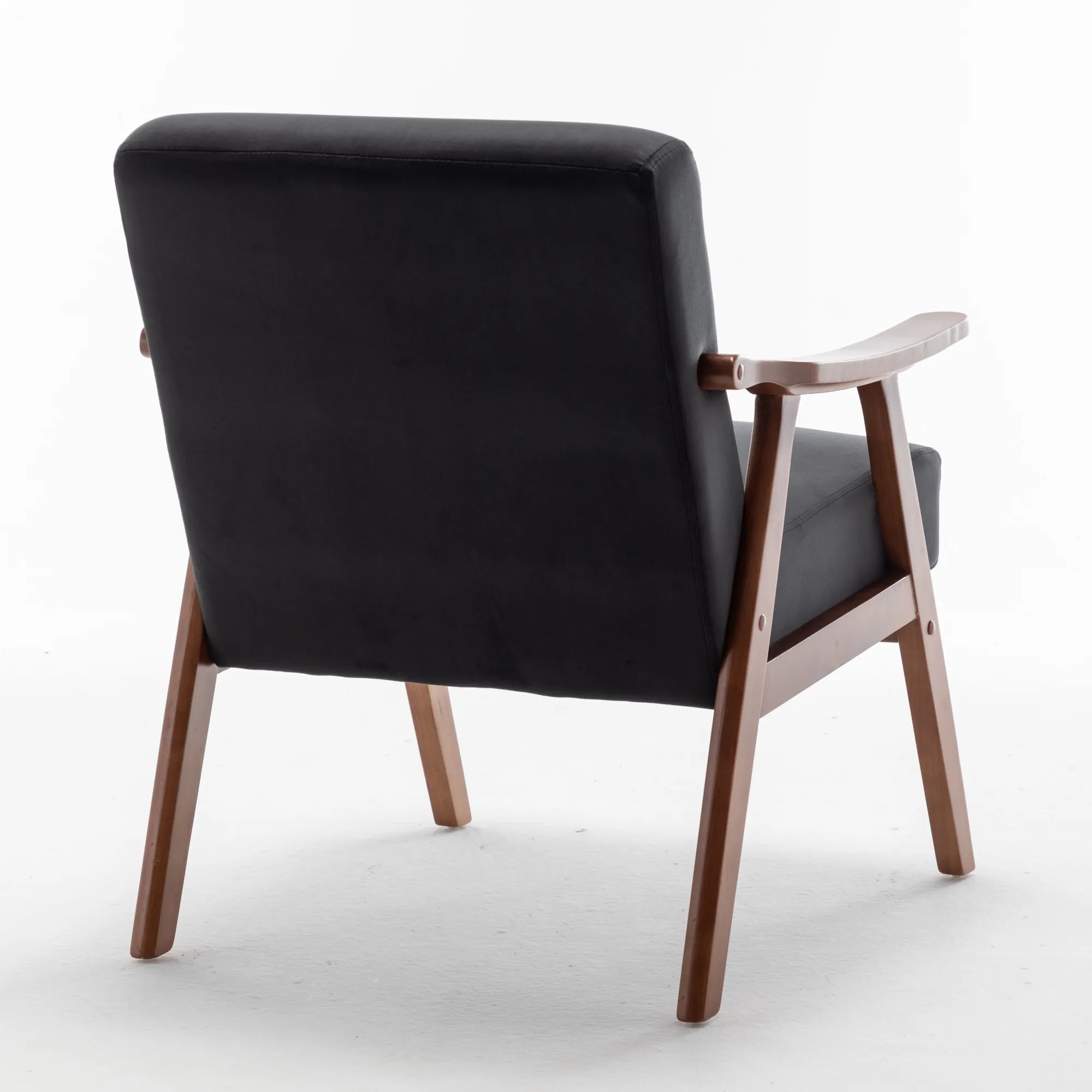 Mid-Century Modern Accent Chair, Velvet Armchair with Solid Wood Frame and Extra-Thick Backrest