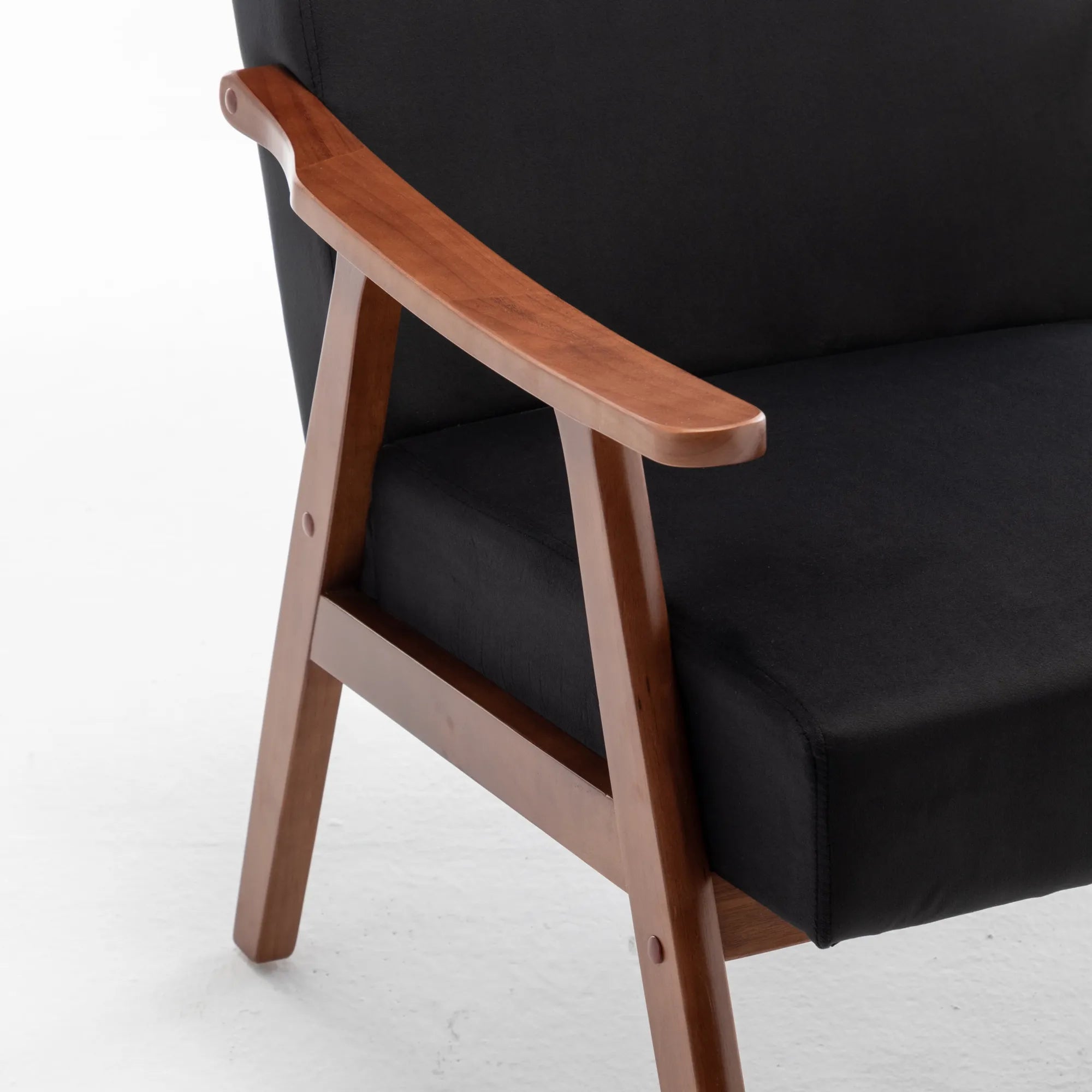 Mid-Century Modern Accent Chair, Velvet Armchair with Solid Wood Frame and Extra-Thick Backrest
