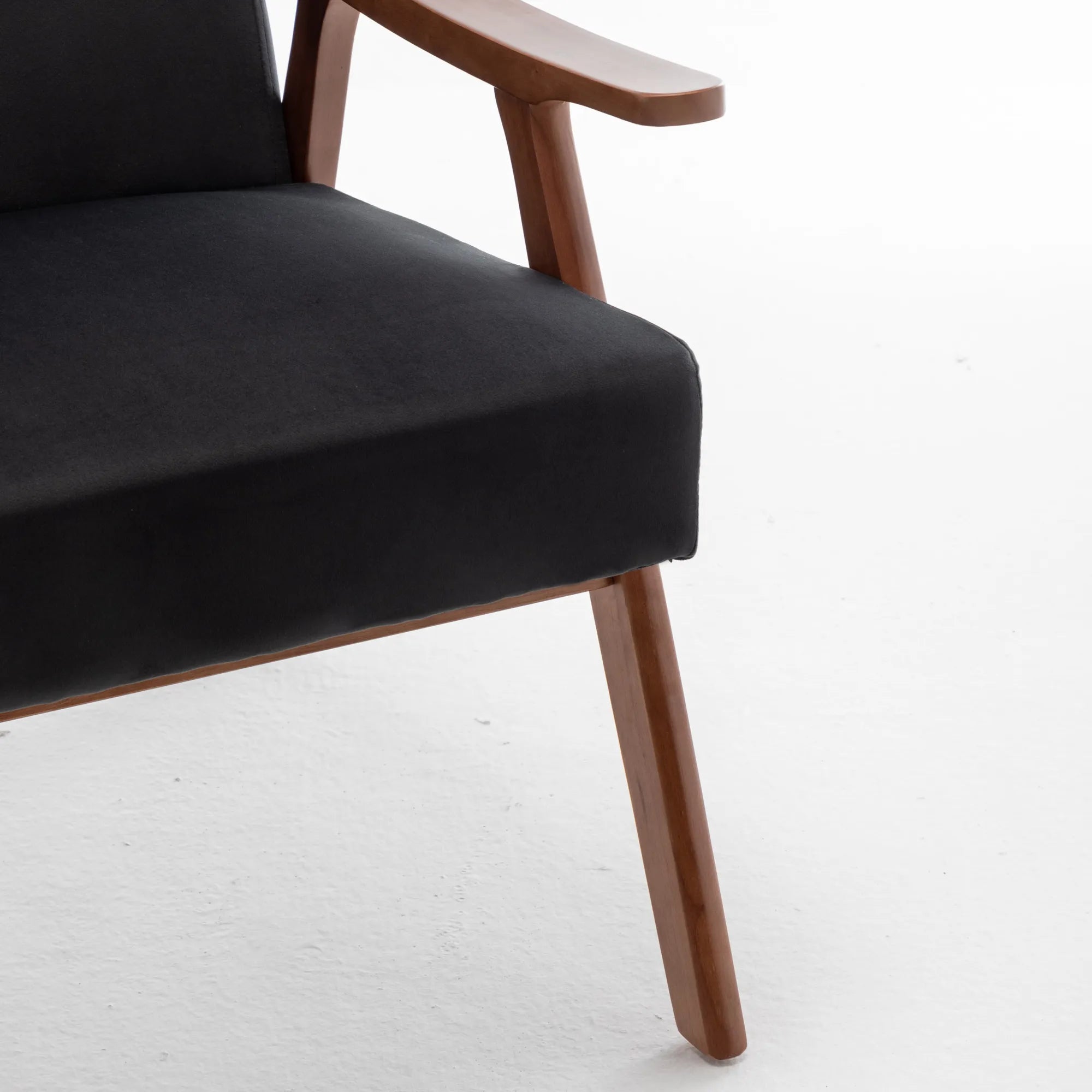 Mid-Century Modern Accent Chair, Velvet Armchair with Solid Wood Frame and Extra-Thick Backrest