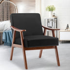 Mid-Century Modern Accent Chair, Velvet Armchair with Solid Wood Frame and Extra-Thick Backrest