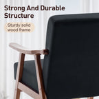 Mid-Century Modern Accent Chair, Velvet Armchair with Solid Wood Frame and Extra-Thick Backrest