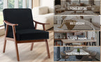 Mid-Century Modern Accent Chair, Velvet Armchair with Solid Wood Frame and Extra-Thick Backrest