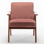 Mid-Century Modern Accent Chair, Velvet Armchair with Solid Wood Frame and Extra-Thick Backrest