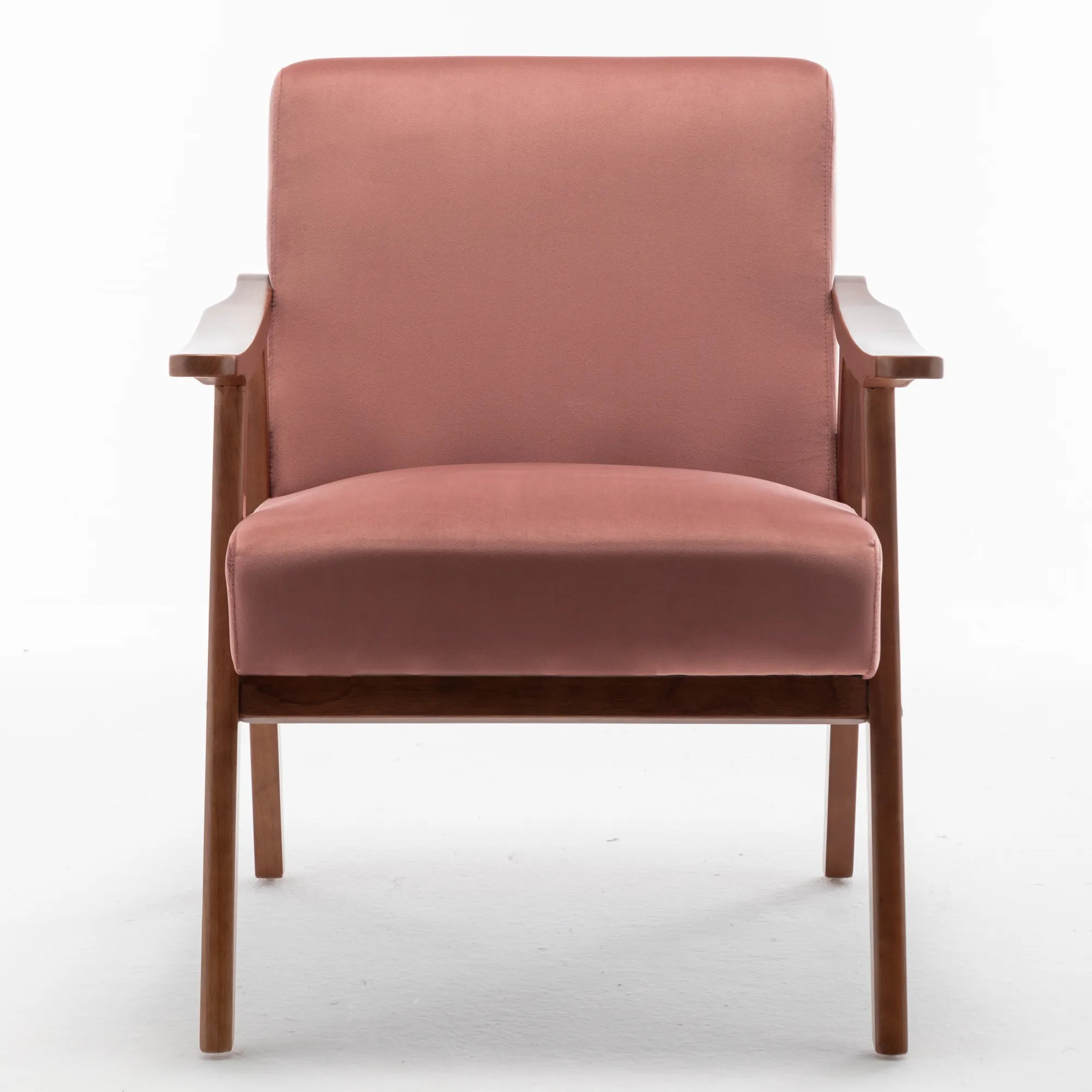 Mid-Century Modern Accent Chair, Velvet Armchair with Solid Wood Frame and Extra-Thick Backrest