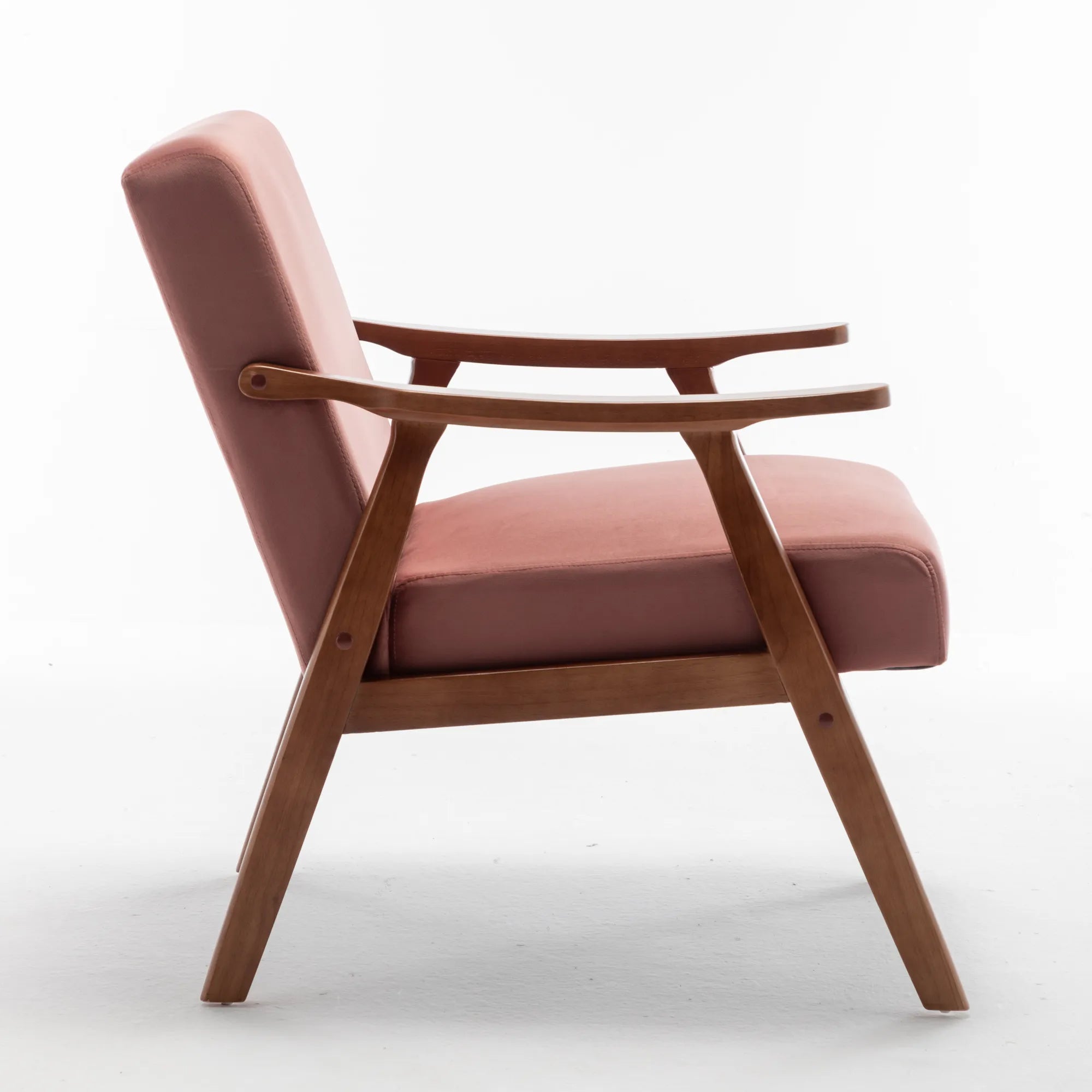 Mid-Century Modern Accent Chair, Velvet Armchair with Solid Wood Frame and Extra-Thick Backrest