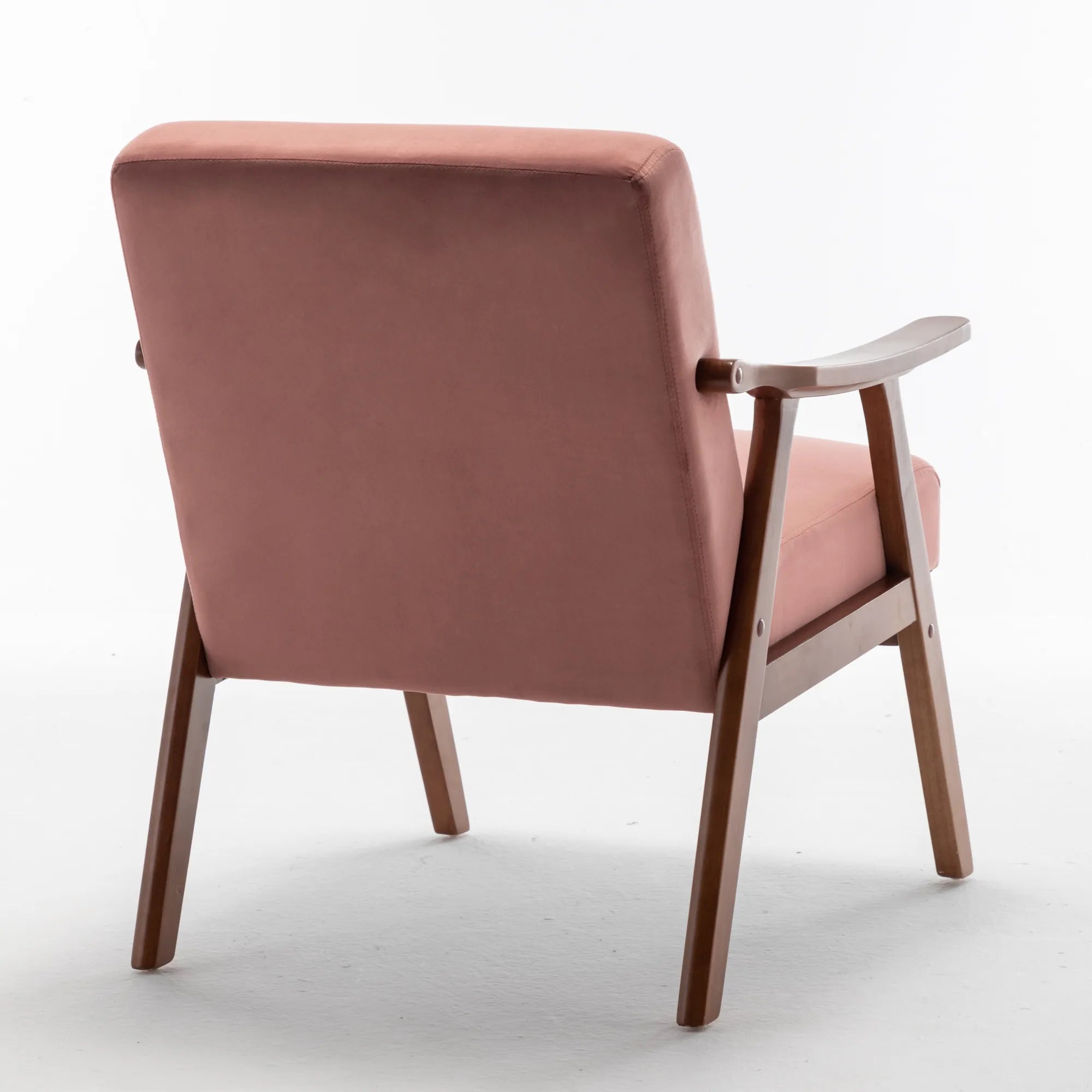 Mid-Century Modern Accent Chair, Velvet Armchair with Solid Wood Frame and Extra-Thick Backrest