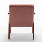 Mid-Century Modern Accent Chair, Velvet Armchair with Solid Wood Frame and Extra-Thick Backrest