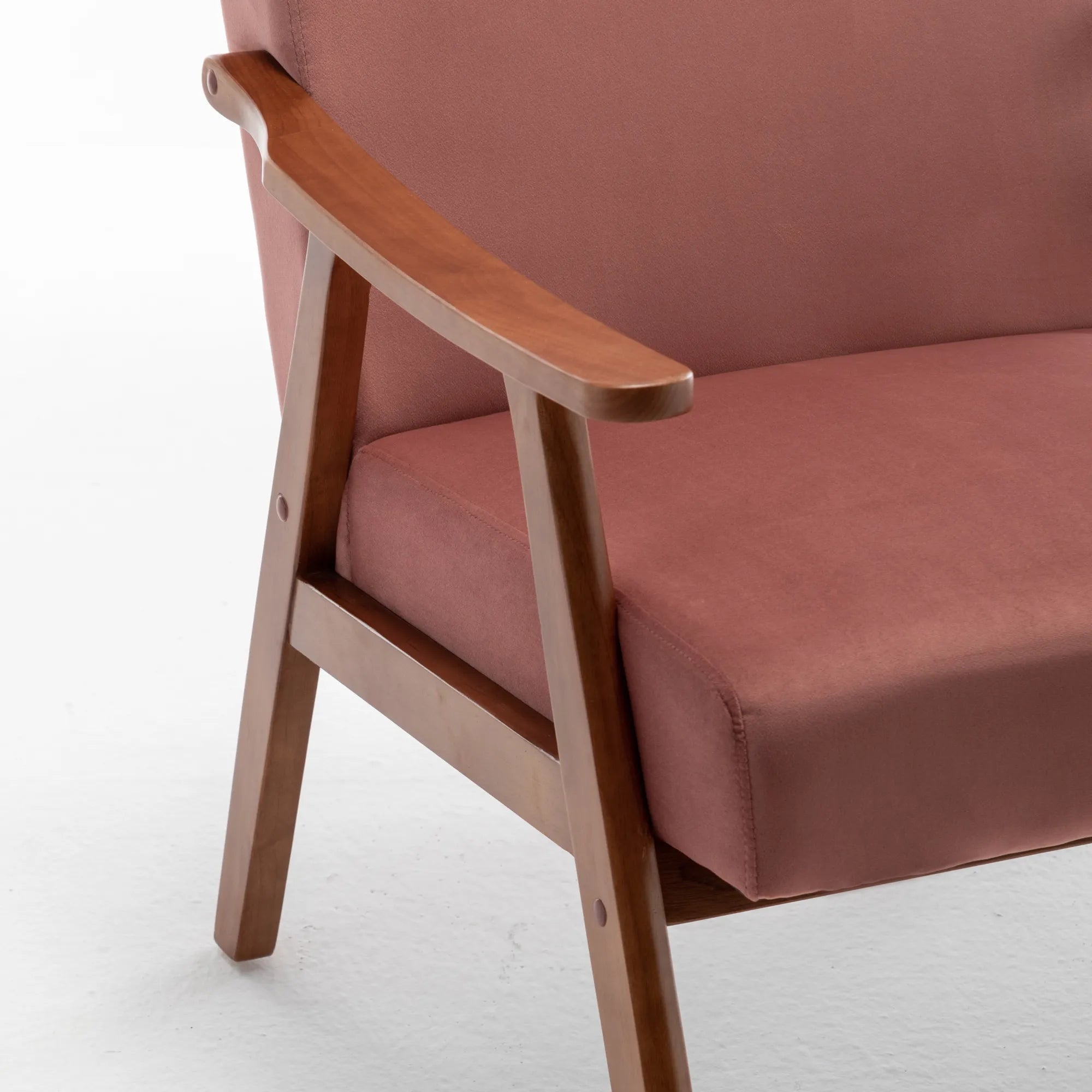 Mid-Century Modern Accent Chair, Velvet Armchair with Solid Wood Frame and Extra-Thick Backrest