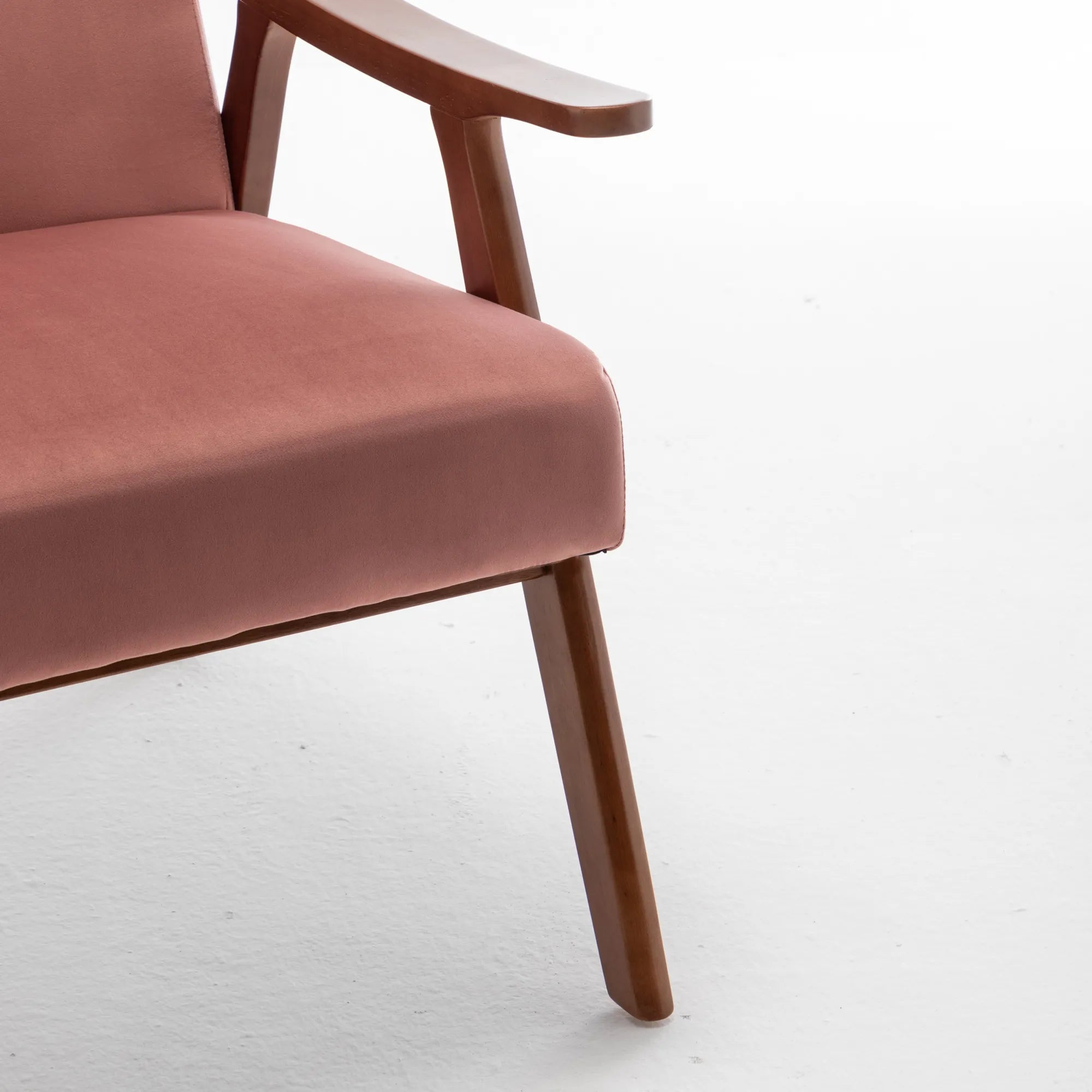 Mid-Century Modern Accent Chair, Velvet Armchair with Solid Wood Frame and Extra-Thick Backrest