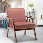 Mid-Century Modern Accent Chair, Velvet Armchair with Solid Wood Frame and Extra-Thick Backrest