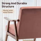 Mid-Century Modern Accent Chair, Velvet Armchair with Solid Wood Frame and Extra-Thick Backrest