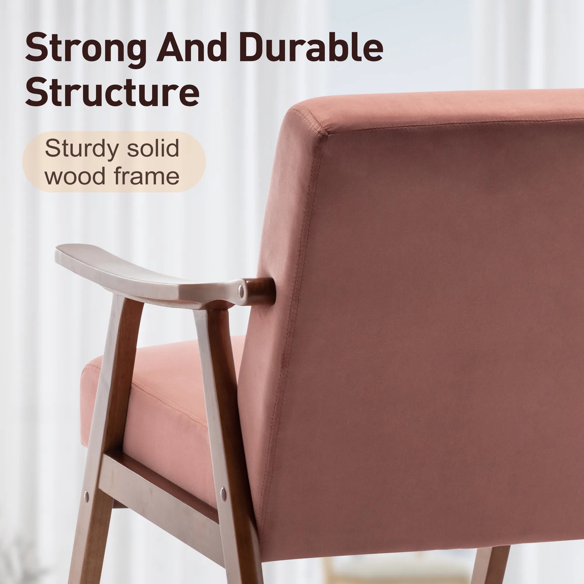 Mid-Century Modern Accent Chair, Velvet Armchair with Solid Wood Frame and Extra-Thick Backrest