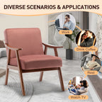 Mid-Century Modern Accent Chair, Velvet Armchair with Solid Wood Frame and Extra-Thick Backrest