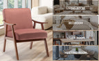 Mid-Century Modern Accent Chair, Velvet Armchair with Solid Wood Frame and Extra-Thick Backrest