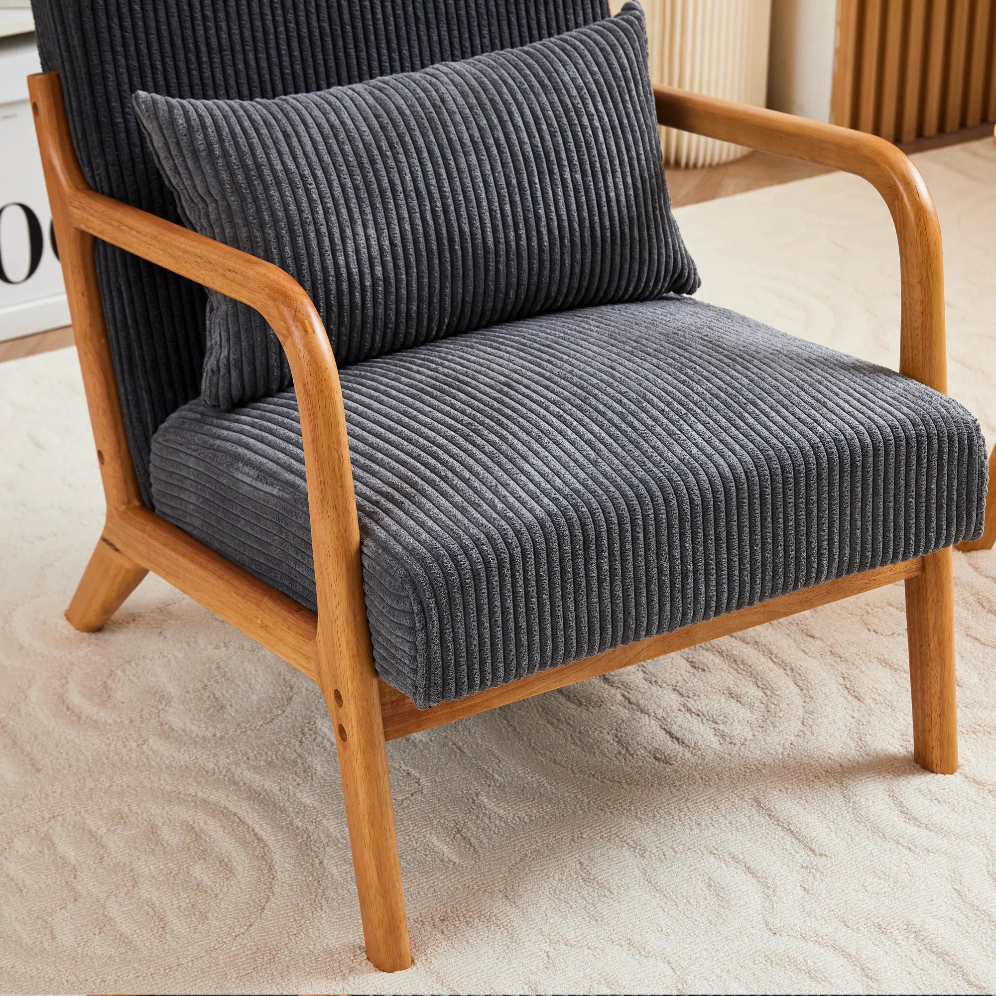 Mid-Century Modern Reading Accent Chair With Solid Wood Frame