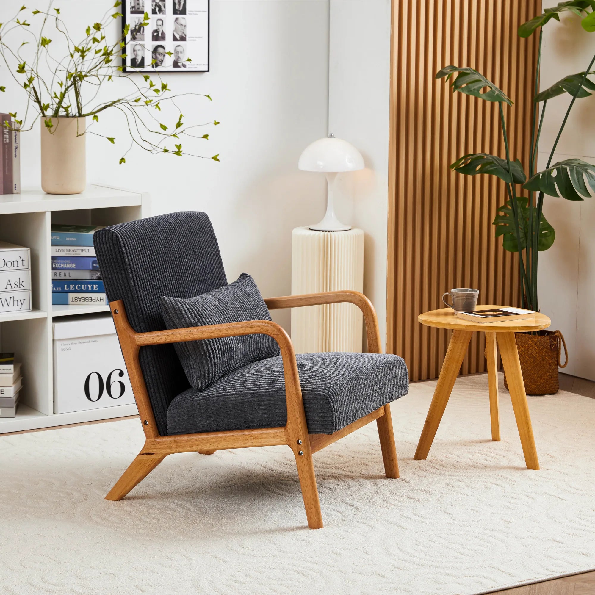 Mid-Century Modern Reading Accent Chair With Solid Wood Frame