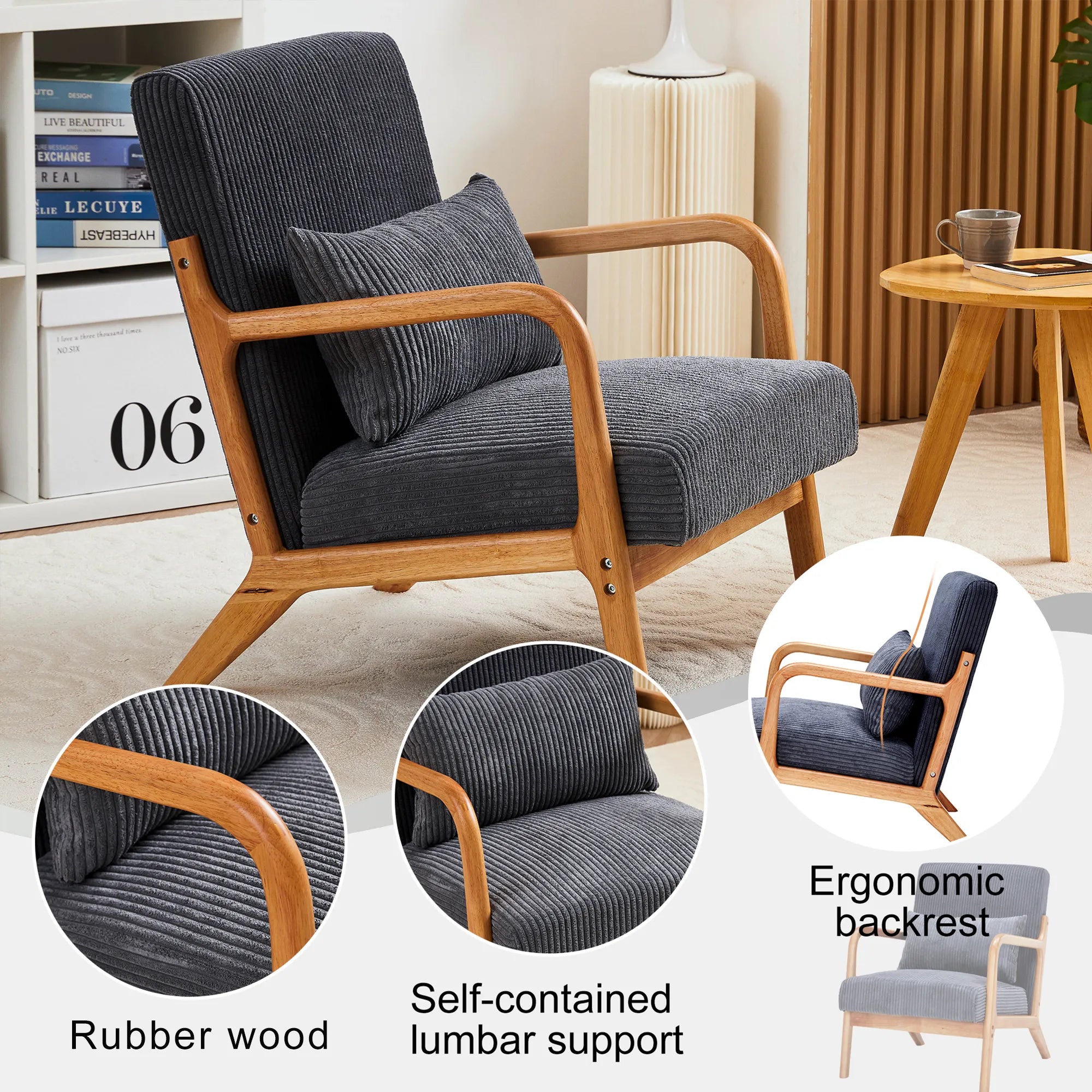 Mid-Century Modern Reading Accent Chair With Solid Wood Frame