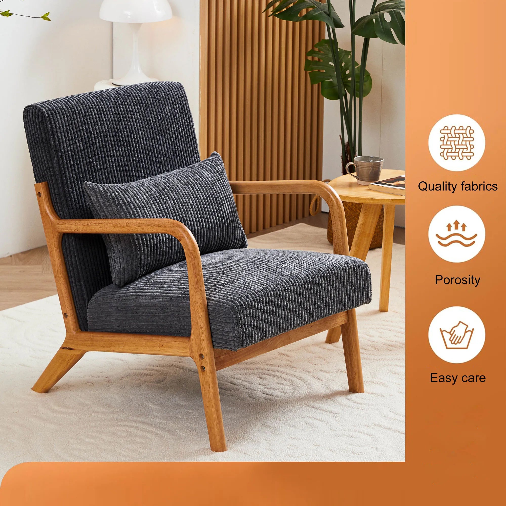 Mid-Century Modern Reading Accent Chair With Solid Wood Frame