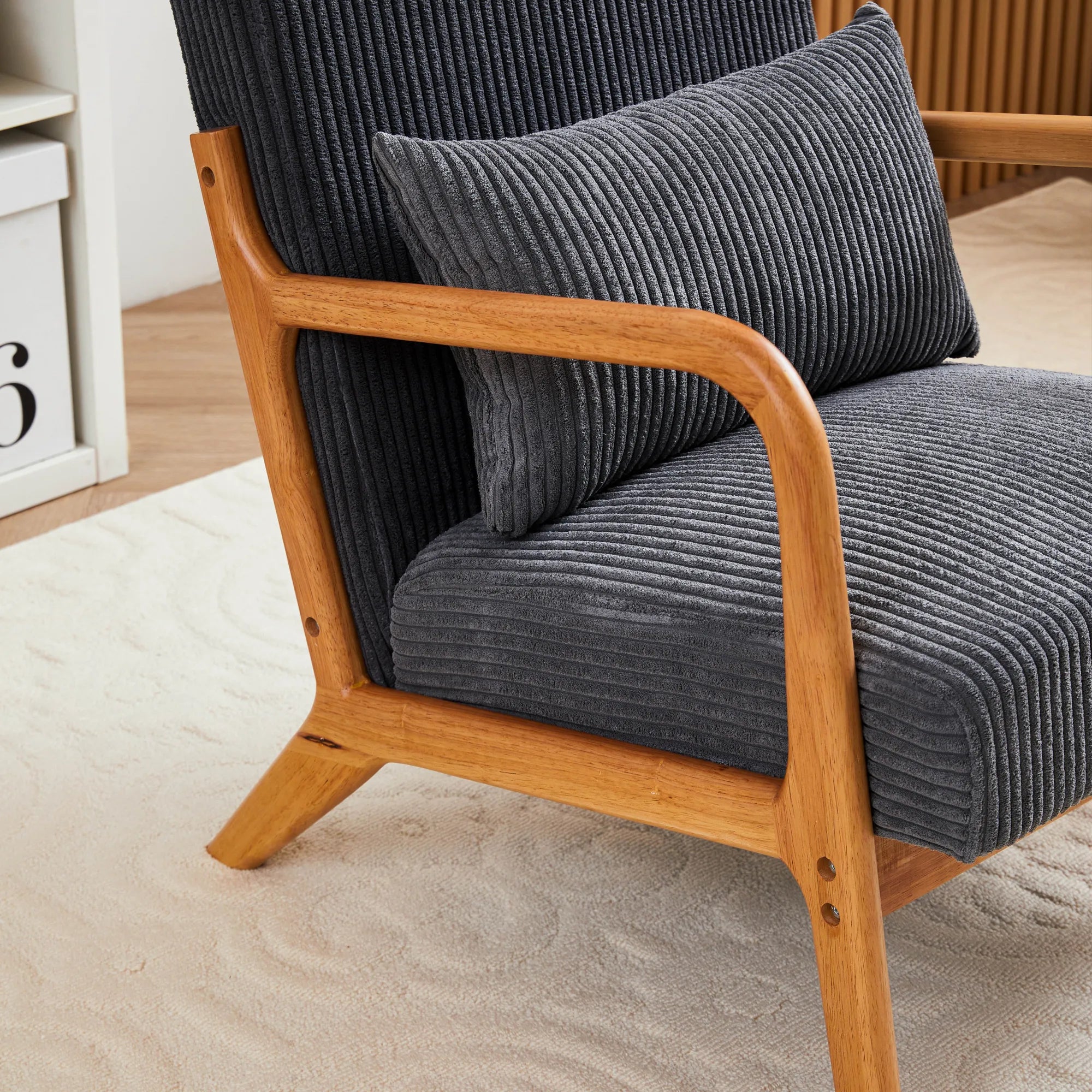 Mid-Century Modern Reading Accent Chair With Solid Wood Frame