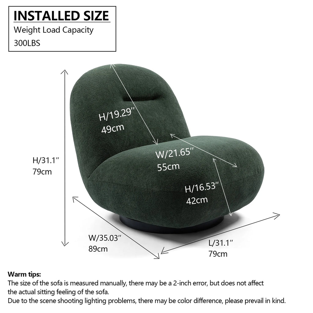 Minimalist Armless Comfy Velvet Swivel Accent Chair