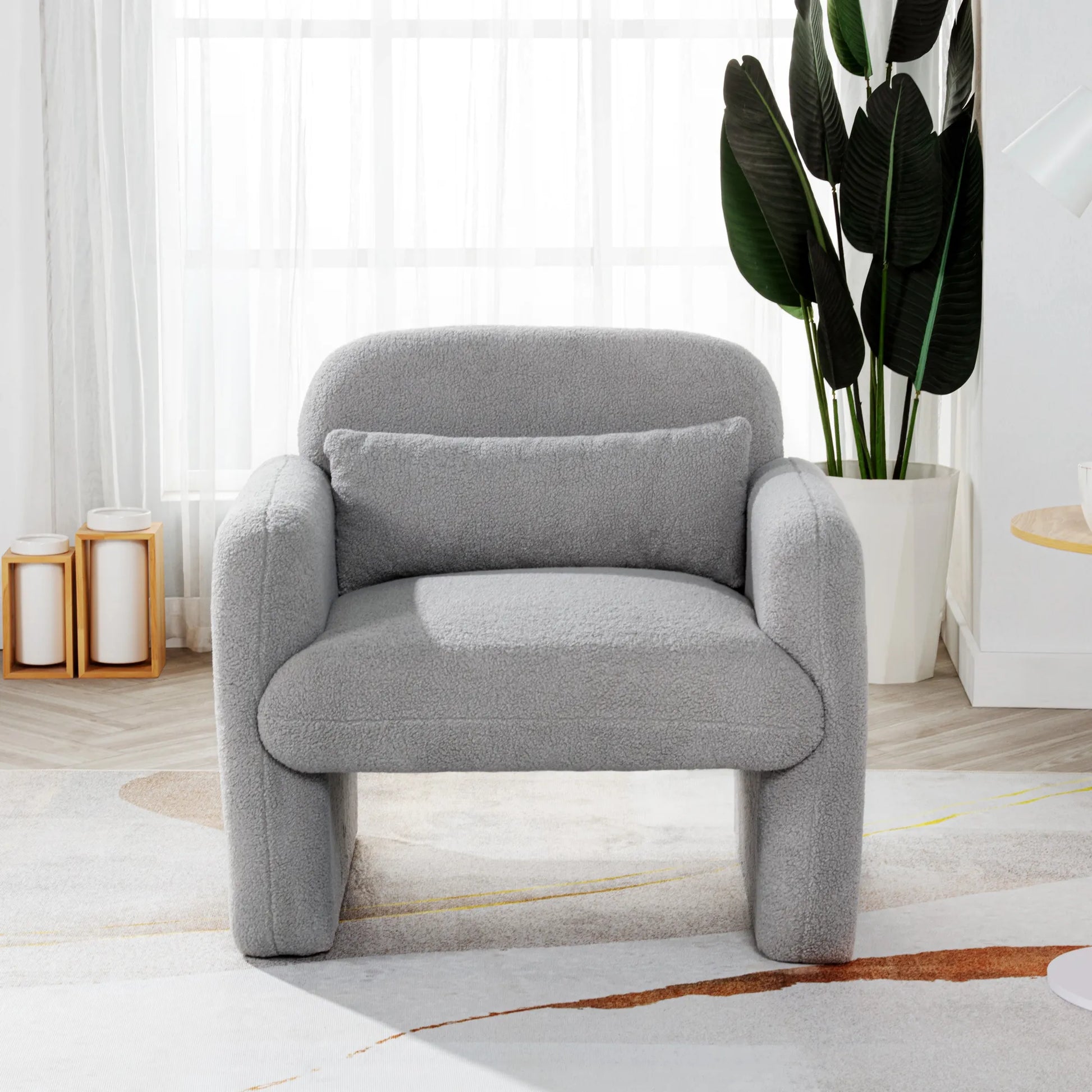 Minimalist Style Teddy Fleece Armchair, Accent Chair