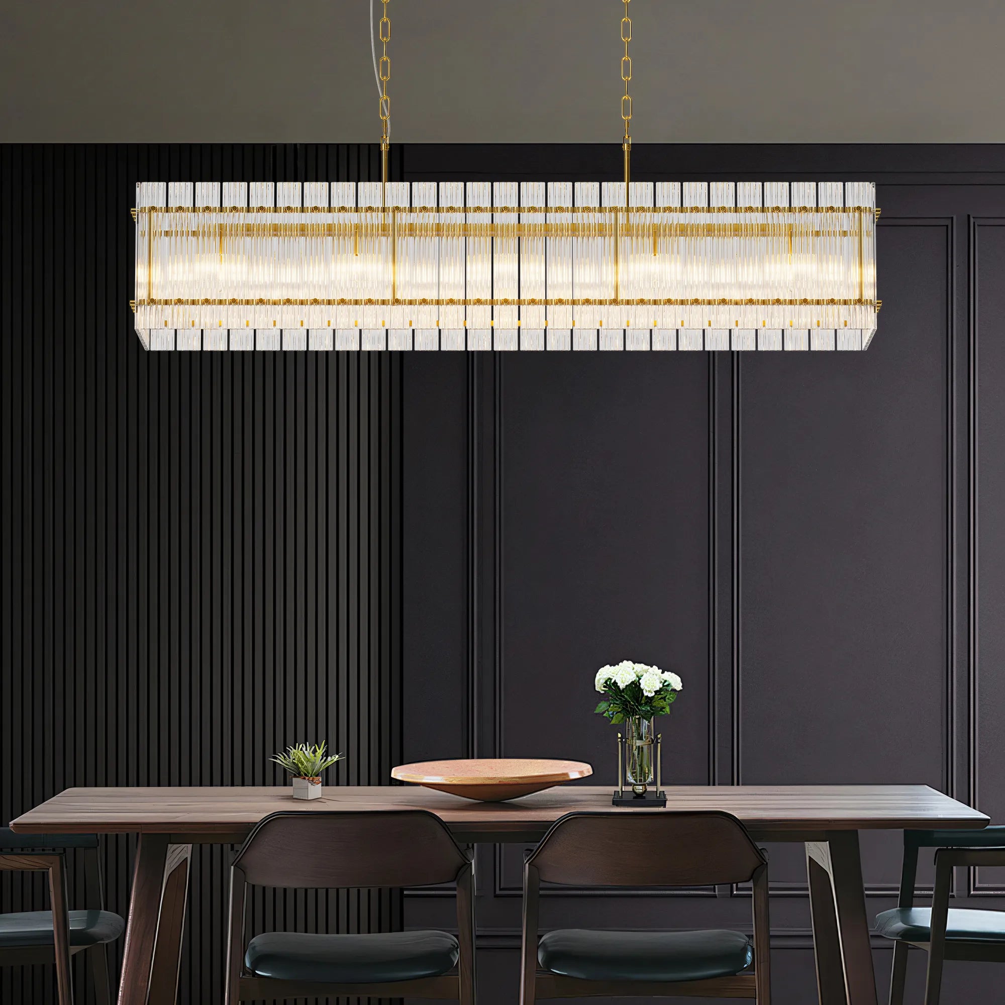 Modern 10-Light Rectangular Crystal Chandelier