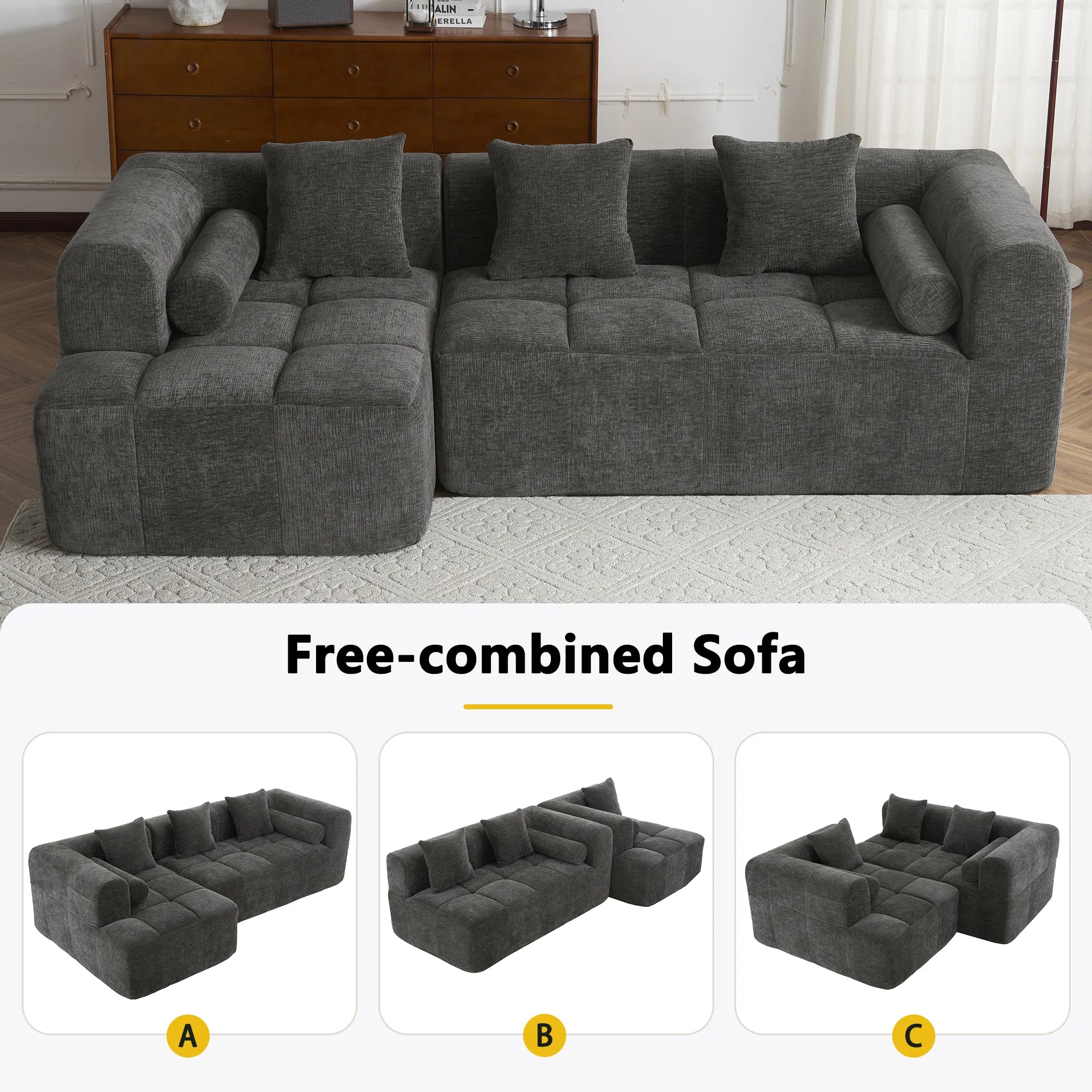 Modern 101” Modular Compressed Sofa with Deep Seats