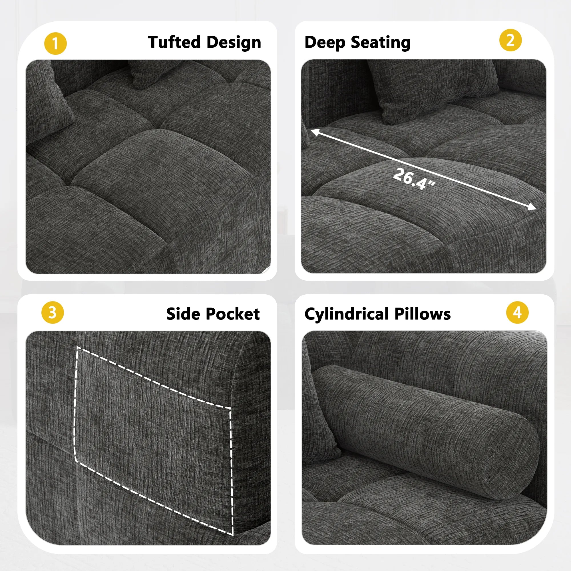Modern 101” Modular Compressed Sofa with Deep Seats