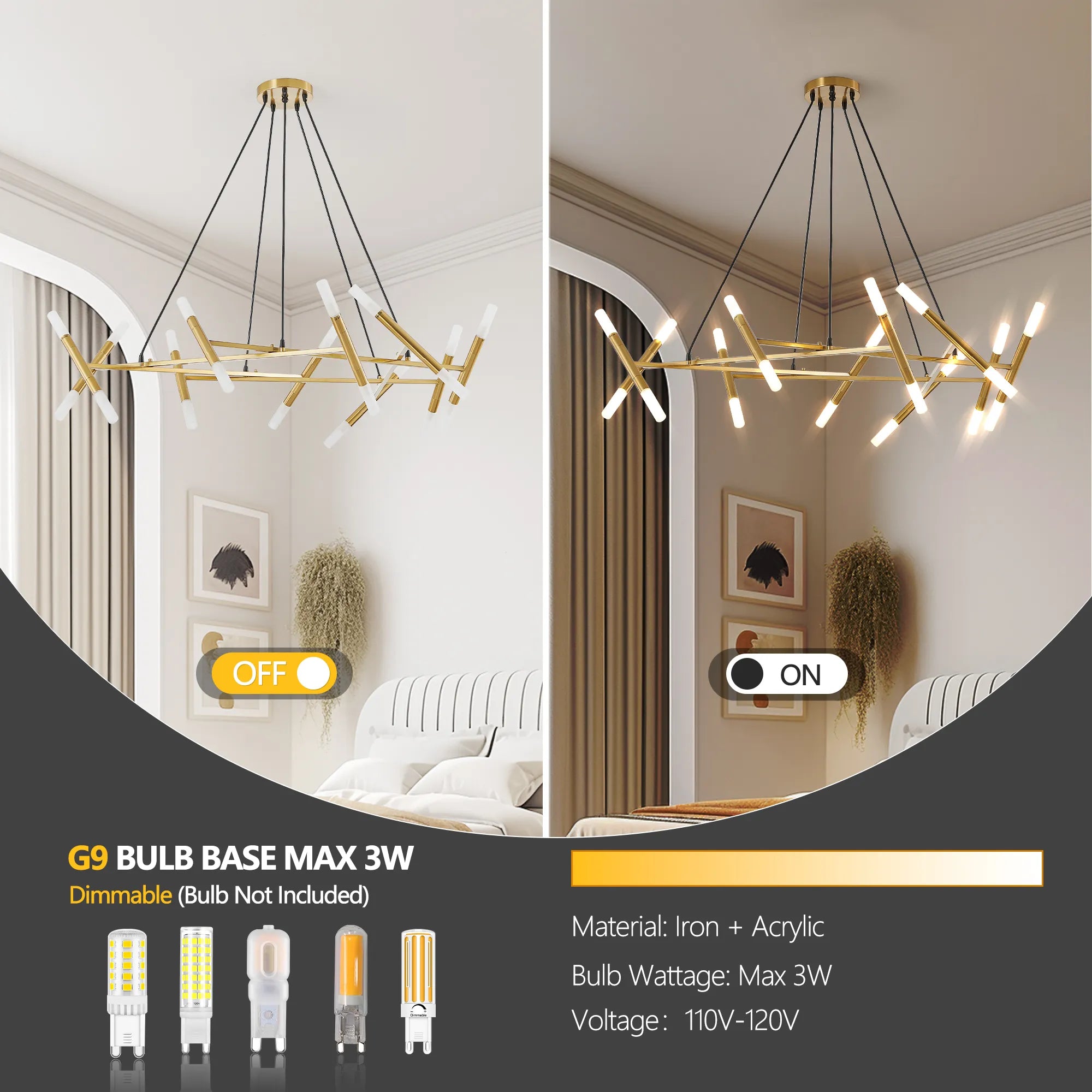 Modern 20 Lights Polygonal Chandelier Pendant Light