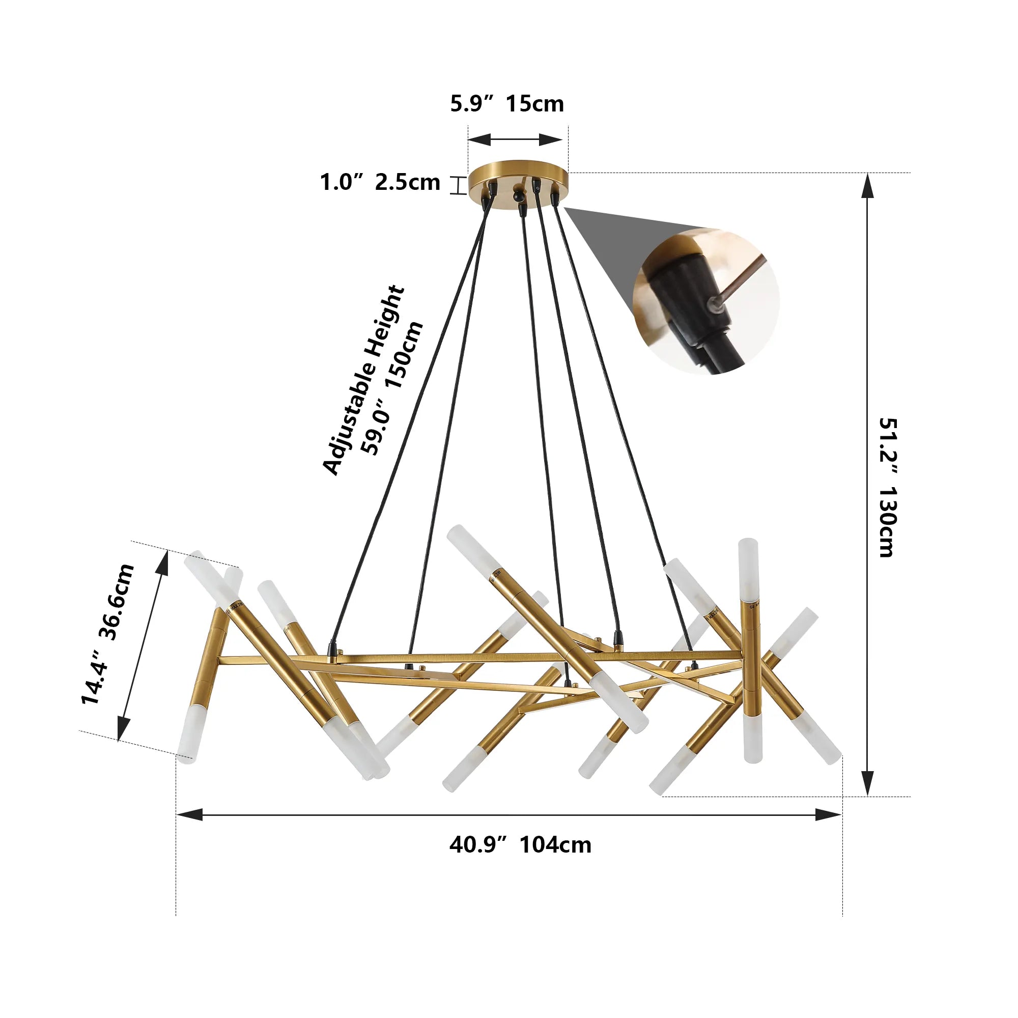 Modern 20 Lights Polygonal Chandelier Pendant Light