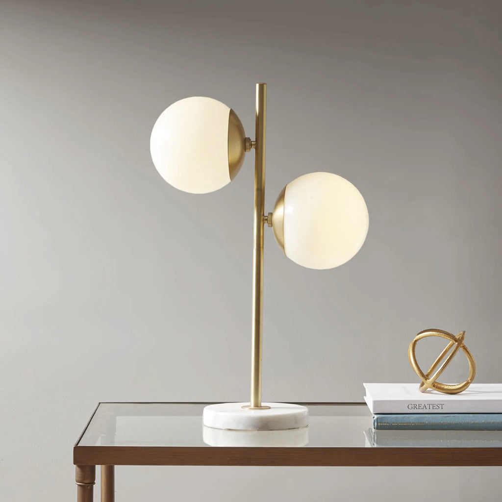 Modern 2 Globe Table Lamp with Faux Marble Base