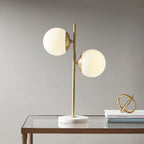 Modern 2 Globe Table Lamp with Faux Marble Base