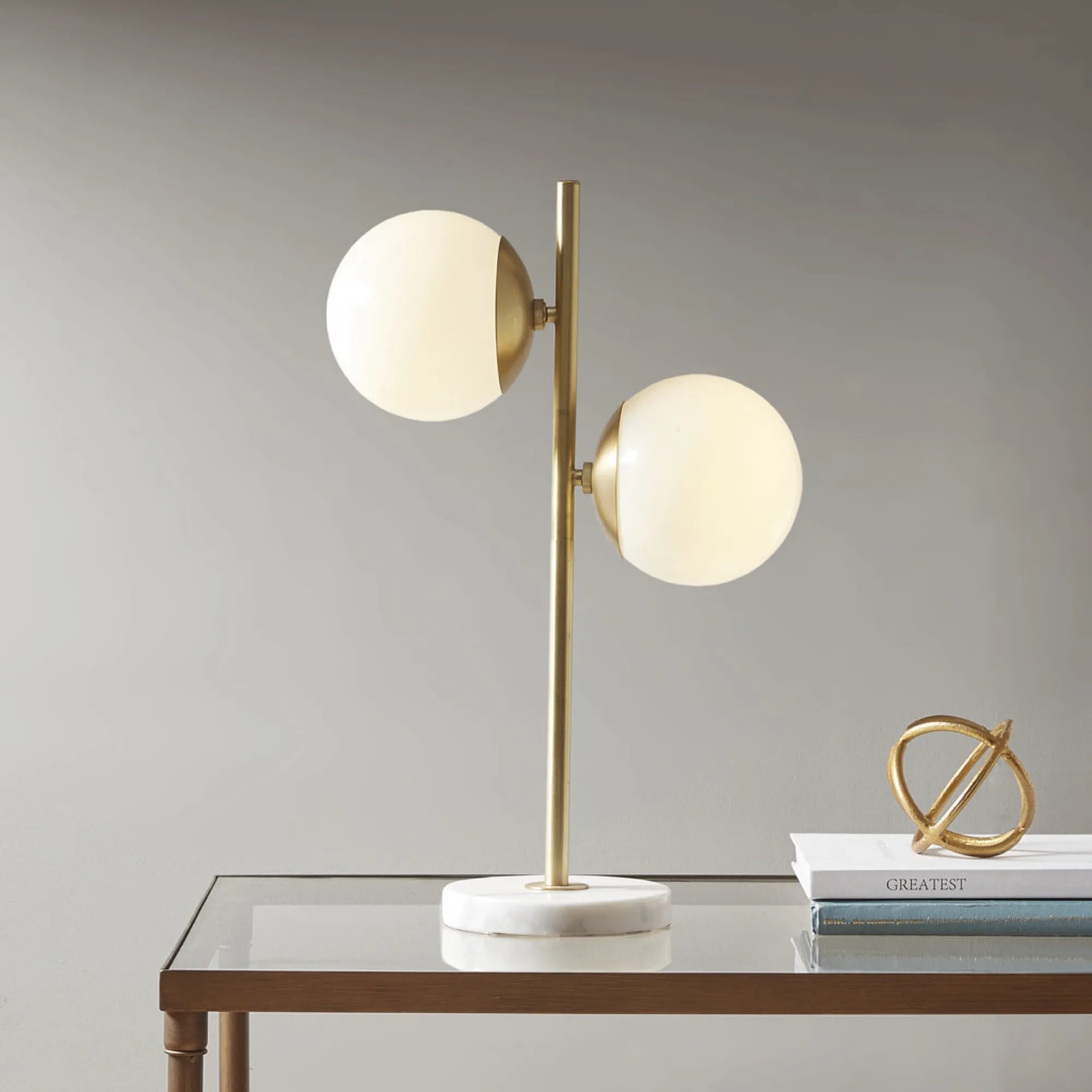 Modern 2 Globe Table Lamp with Faux Marble Base