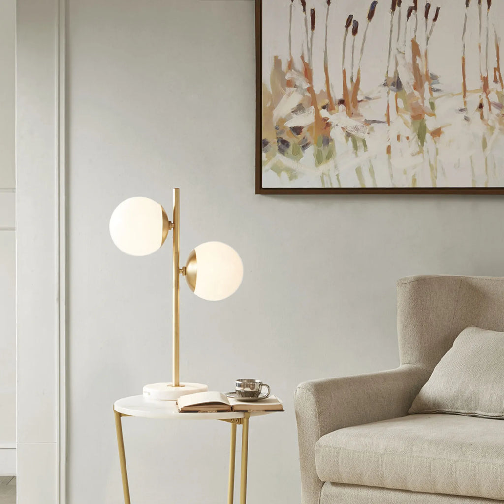 Modern 2 Globe Table Lamp with Faux Marble Base