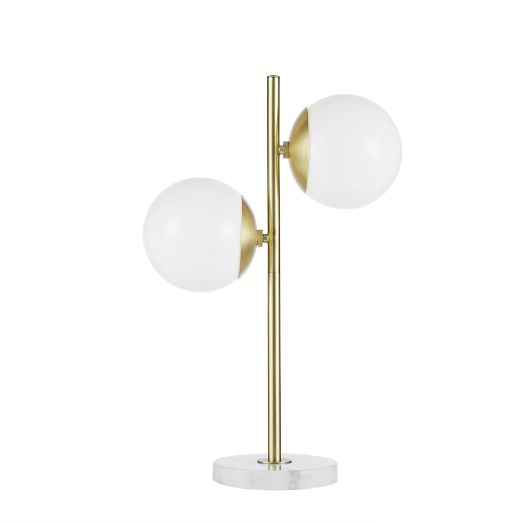 Modern 2 Globe Table Lamp with Faux Marble Base