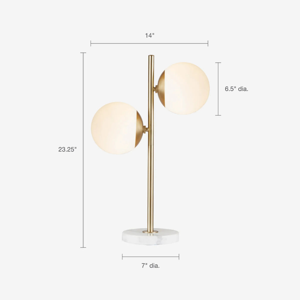 Modern 2 Globe Table Lamp with Faux Marble Base