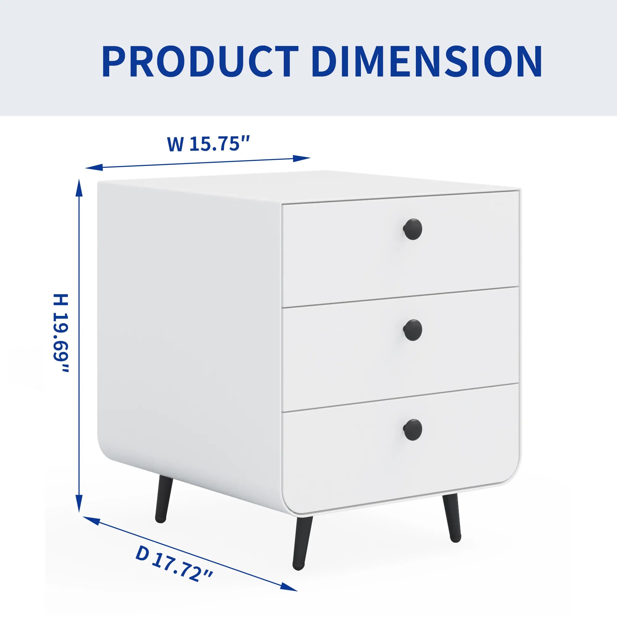 Modern 3-Drawer Steel Nightstand