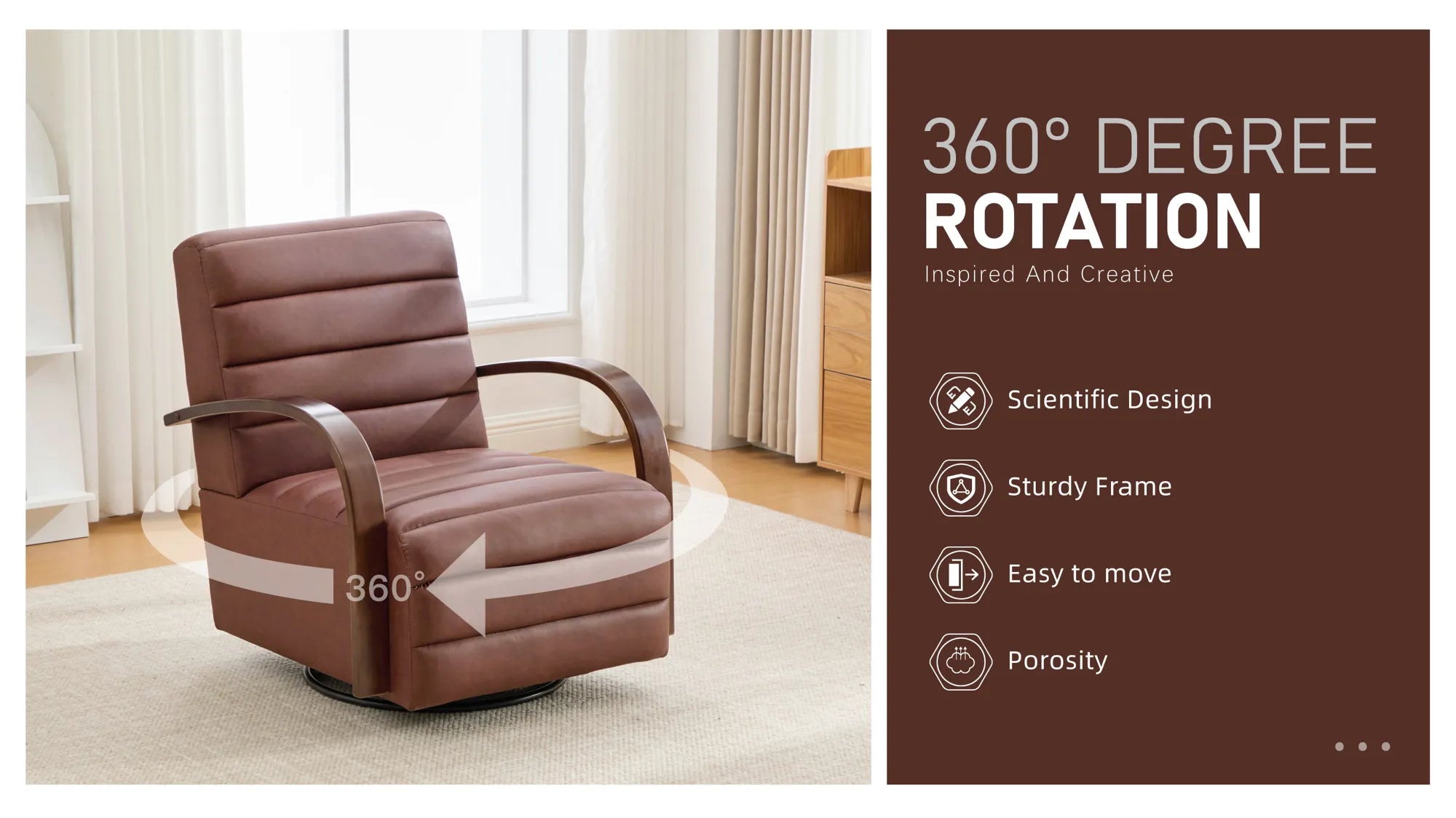 Modern 360° Swivel Accent Chair, PU Leather with Wood Armrests