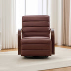 Modern 360° Swivel Accent Chair, PU Leather with Wood Armrests