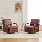 Modern 360° Swivel Accent Chair, PU Leather with Wood Armrests