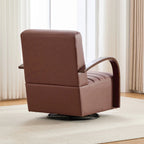 Modern 360° Swivel Accent Chair, PU Leather with Wood Armrests