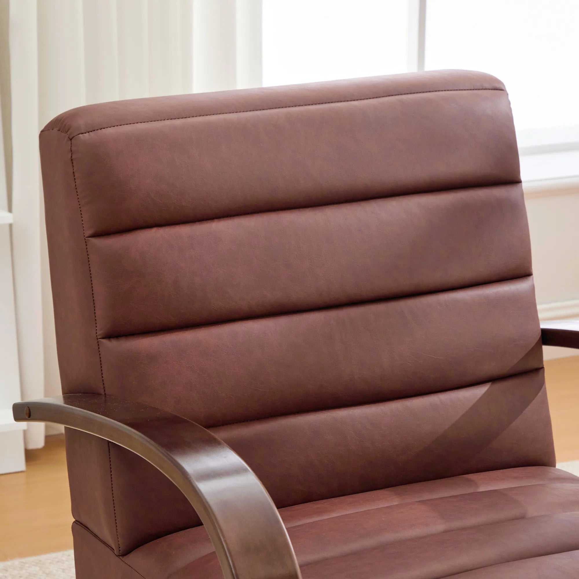Modern 360° Swivel Accent Chair, PU Leather with Wood Armrests