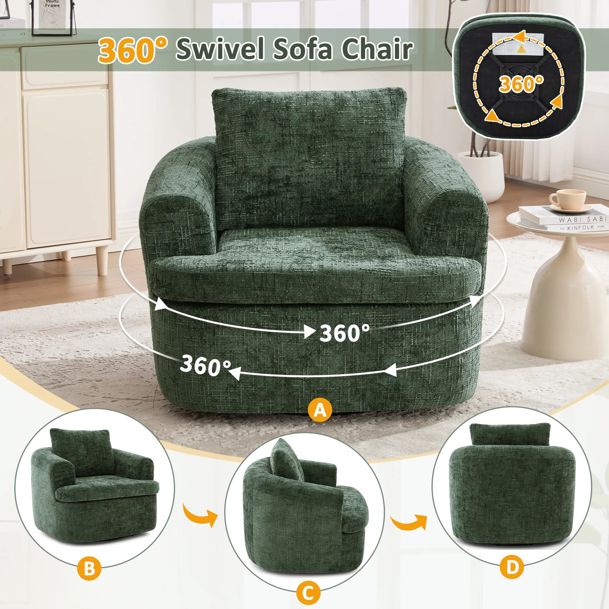 Modern 360° Swivel Barrel Accent Chair