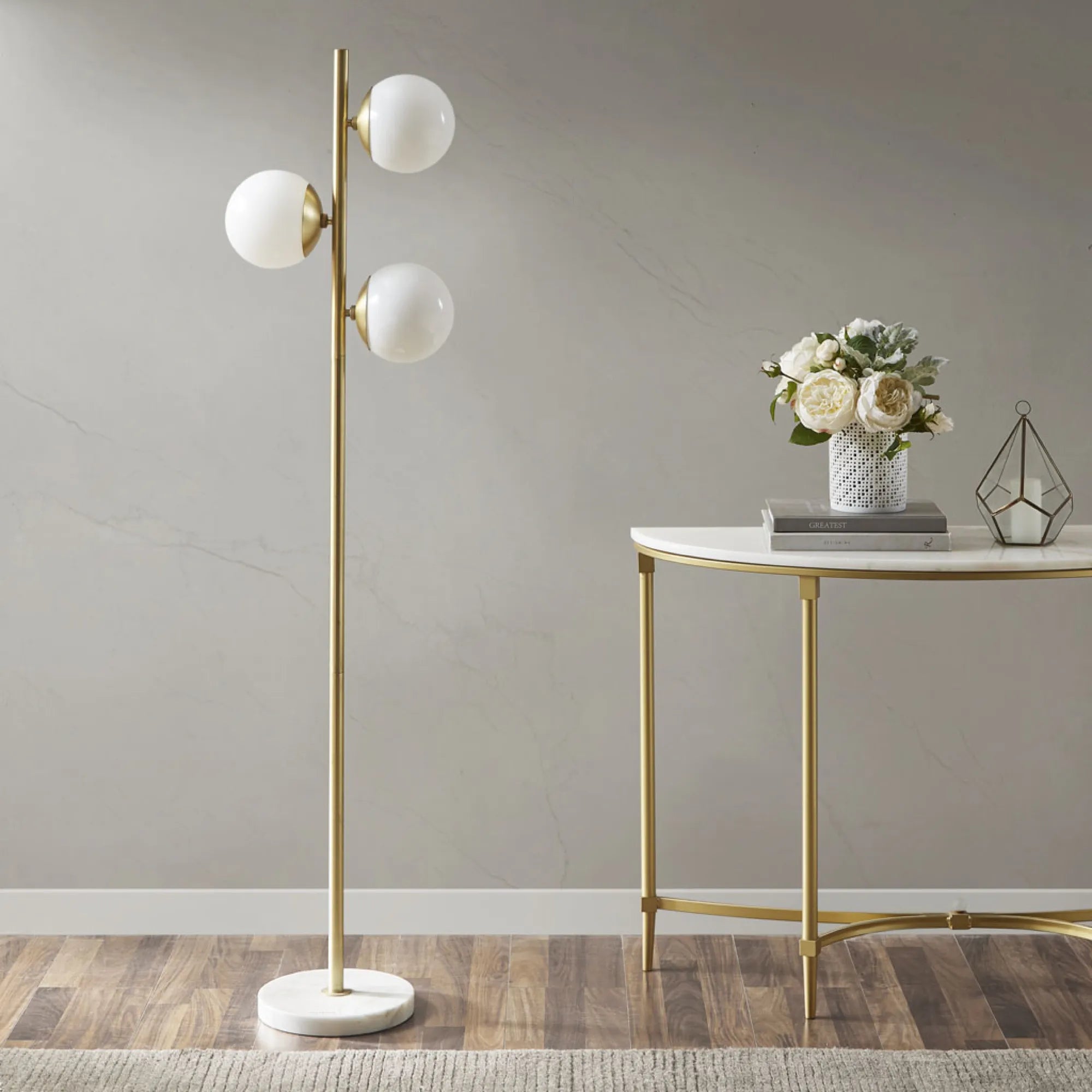 Modern 3 Globe Floor Lamp with Marble Base