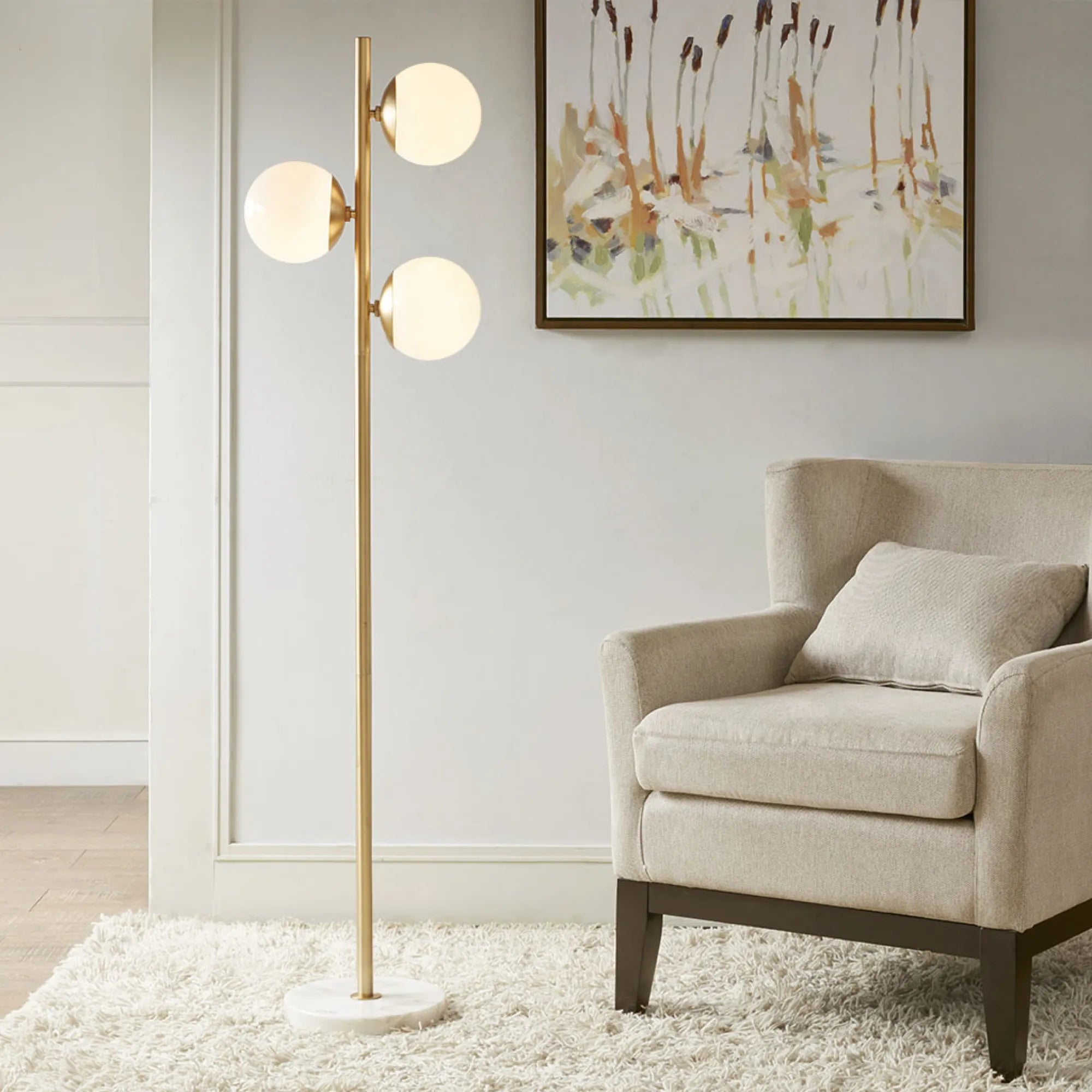Modern 3 Globe Floor Lamp with Marble Base