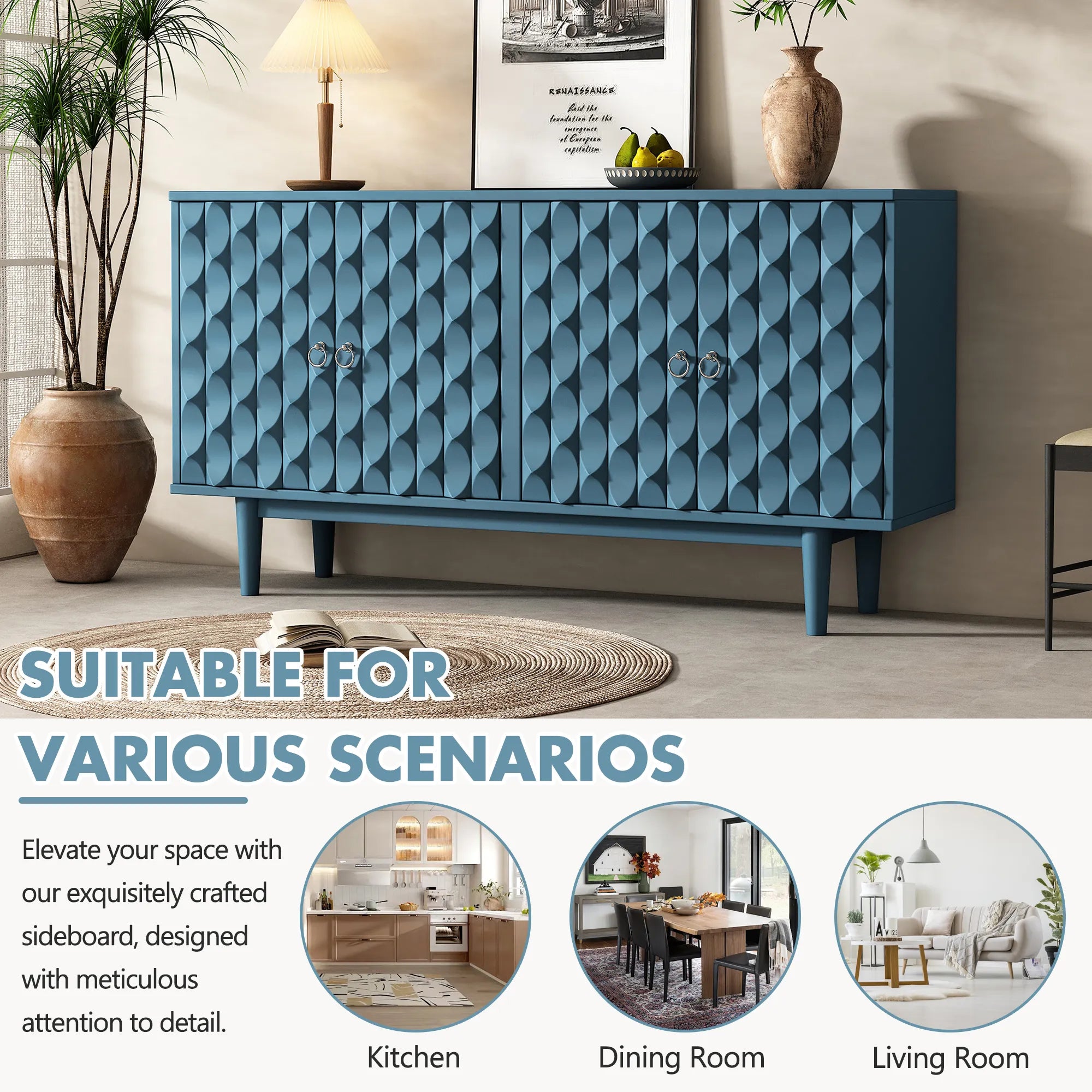 Modern 4-Door Sideboard with Convex Pattern Design